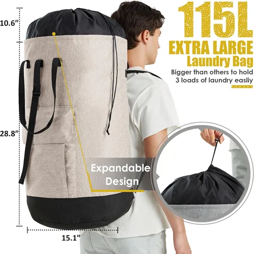Miniatura 3 de Bolsas de lavandería extra grandes y resistentes, mochila de lavandería universitaria de 115 litros, bolsa de lavandería grande con correas