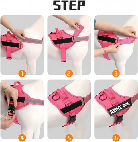 Miniatura 6 de MUMUPET - Arnés para perro de servicio con seguridad reflectante 3M, fácil de ajustar y diseño sin tirones - Mango de nailon transpirable para Rosa