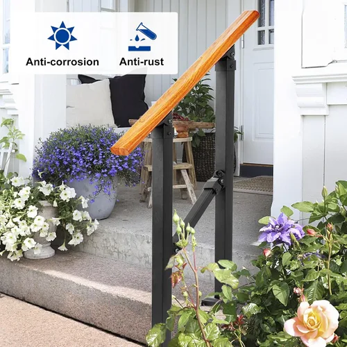 Miniatura 8 de Kit de pasamanos de escalera al aire libre UOKRR, pasamanos de hierro con grano de madera para interior, se adapta a 1-2 escalones