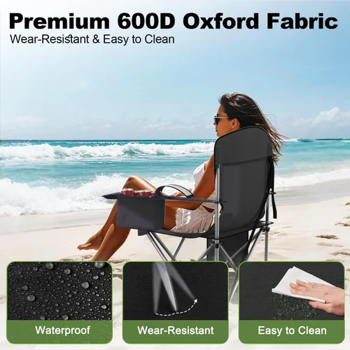 Miniatura 4 de VTOY Sillas de camping plegables duraderas 600D Oxford, silla portátil al aire libre con bolsa enfriadora, portavasos y bolsillo de almacenamiento
