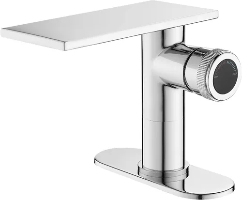 becola Grifo de baño cromado moderno, grifo de cascada para lavabo de baño, grifo de lavabo de baño de un solo orificio, grifo mezclador de lavabo