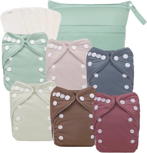 Miniatura 20 de babygoal Pañales de tela grandes, paquete de 13 para niños de 3 a 5 años, fundas de pañales de tela, paquete de 6 con 6 insertos y bolsa
