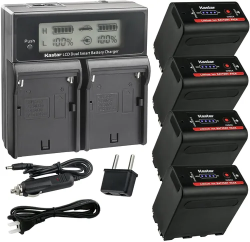 Kastar Paquete de 4 baterías NP-F980EXP y cargador rápido dual CH04 compatible con GyroVu ligero Delvcam 7" Monitor en la cámara Avtec 7" Monitor en