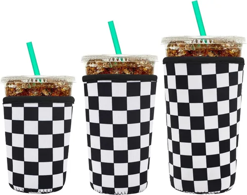 Miniatura 27 de YR Funda aislante de neopreno reutilizable para tazas de café helado, paquete de 3 fundas para bebidas heladas y calientes, enfriador de bebidas