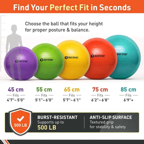 Miniatura 9 de Body Sport Slow Release Pregnancy Exercise Ball with Pump for Home & Gym - Exercise Equipment for Yoga, Pilates, Stability, Pregnancy, and Core
