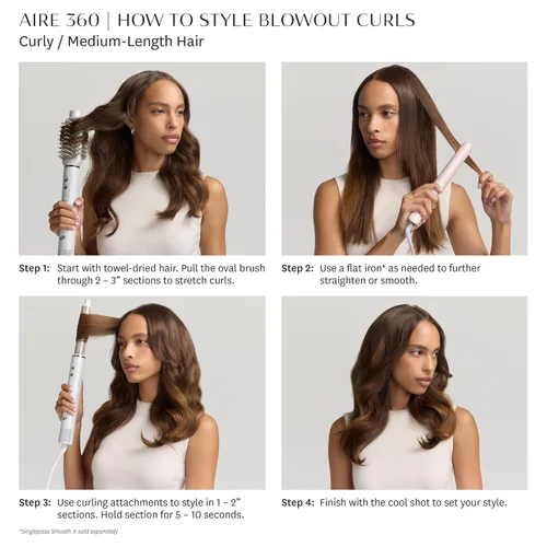 Miniatura 11 de Aire 360 Ceramic Dual Voltage Air Styler Blowout Kit with Curling Attachments, Oval Brush & Drying Concentrator Fast, Healthy Blowouts and