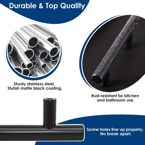 Miniatura 5 de HBL' - Paquete de 5 jaladeras de acero inoxidable para cocina, con 3 pulgadas de distancia entre los agujeros, color negro mate, para gabinetes