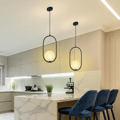 Miniatura 4 de lobolighting Iluminación colgante moderna, paquete de 2 lámparas colgantes negras de altura ajustable, lámpara de mediados de siglo, globo de vidrio