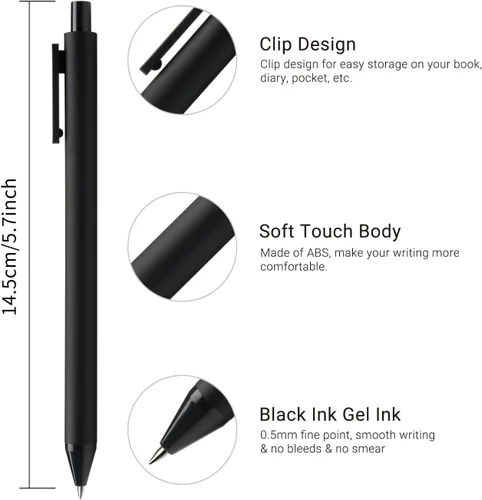 Miniatura 2 de Kaco PURE - Bolígrafos de gel de 0.5 mm de punta fina, tinta negra, 10 unidades, escritura suave y de secado rápido, suministros de oficina