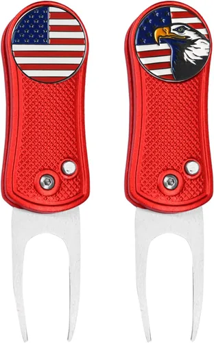Miniatura 9 de FINGER TEN Herramienta de reparación de golf Divot y marcador de bola, paquete económico, plegable de acero inoxidable magnético con botón