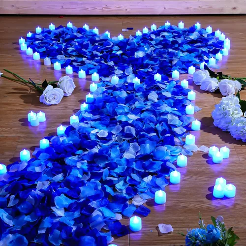 Miniatura 9 de Coume 6000 pétalos de rosa artificiales con 72 velas LED sin llama, decoraciones románticas, velas falsas, decoraciones de aniversario para el día