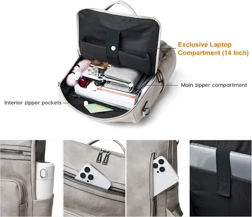 Miniatura 11 de OPAGE - Mochila de cuero para mujer, con borla de moda, bolso de hombro, mochila grande, bolsa de viaje, gris, L