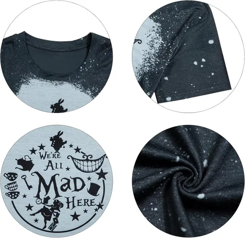 Miniatura 4 de Camiseta de Alicia en el país de las maravillas para mujer, camisetas de vacaciones con texto en inglés "We're All Mad Here", camiseta de fiesta