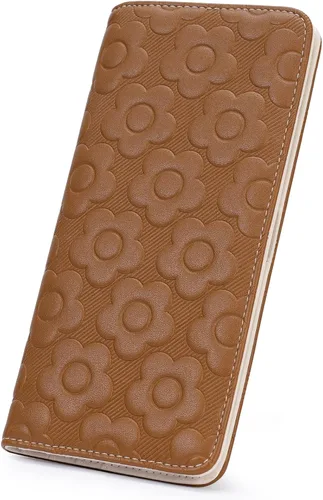 Cartera delgada ultradelgada para mujer 3D de cuero con estampado de flores en relieve para mujer, cartera con bloqueo RFID, tarjetero plegable para