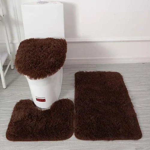 Miniatura 26 de Juego de 3 tapetes de baño para baño, suaves, antideslizantes, suaves, en forma de U, tapete para inodoro, tapete de baño y tapa de inodoro