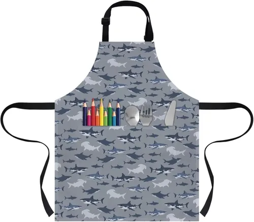 Miniatura 18 de Cozeyat Delantales de cocina para niños y niñas, delantales de pintura con bolsillos, delantales ligeros con correa ajustable