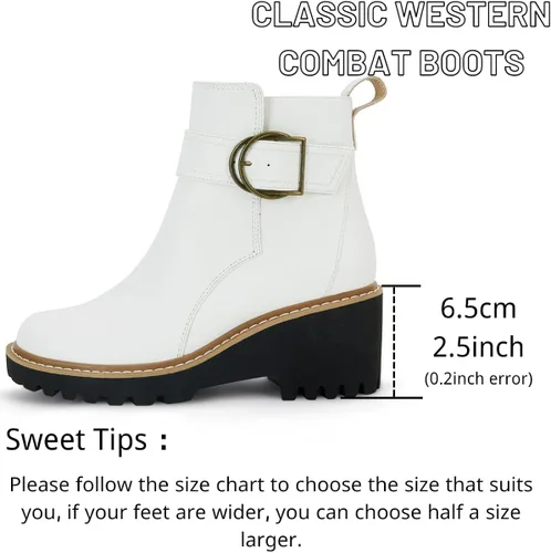 Miniatura 2 de Coutgo Botines de plataforma para mujer con suela de lengüeta tacón grueso cremallera lateral cómodas botas de combate de moda