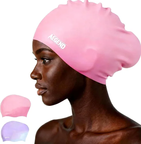 Miniatura 20 de Aegend - Gorros de natación para cabello largo, gorras de natación de silicona duraderas para mujeres, hombres, adultos, jóvenes, fáciles de poner