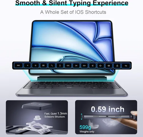 Miniatura 7 de WIWU Funda para iPad con teclado Air de 11 pulgadas (M4 2026/M3 2025/M2 2024), teclado iPad Pro de 11 pulgadas con trackpad fácil de instalar