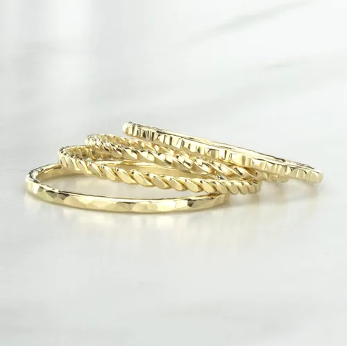Miniatura 2 de Artisan Stacking Rings, Hammered 14K Gold Filled Set of 4 Custom Made Stackable Bands