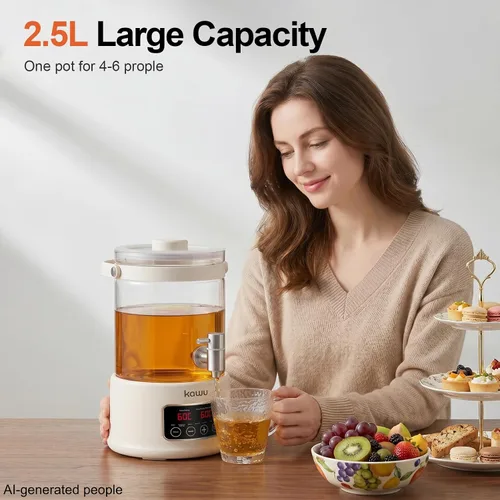 Miniatura 4 de Kawu Hervidor eléctrico, dispensador de agua caliente 7 en 1, olla saludable para té y café, hervidor de té de vidrio de 2.5 litros con control