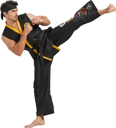 Miniatura 4 de Disfraz de karate para hombre, de lujo, talla grande, conjunto de uniforme de karate Gi de Halloween, con diadema de cinturón negro, unisex