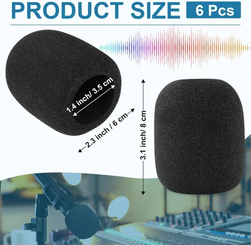 Miniatura 4 de ChromLives, 6 unidades de parabrisas para SM58, 6 unidades, filtro pop de espuma para Shure SM58 SM48, repuesto para reducción de ruido, color negro