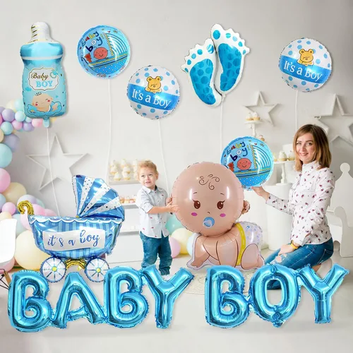 Miniatura 3 de 10 piezas de globos azules para bebé niño, decoraciones para baby shower, letra de Mylar de aluminio "It's A Boy" para bienvenida a casa, fiesta