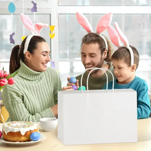 Miniatura 7 de 80 bolsas de papel blanco con asas a granel, de 16 x 6 x 12 pulgadas, bolsas de regalo grandes, bolsas de papel de estraza a granel para boutiques