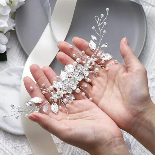 Miniatura 5 de GORAIS Accesorio para el cabello de novia para boda, diseño de flores de vid y diamantes de imitación, accesorio para el cabello para mujer