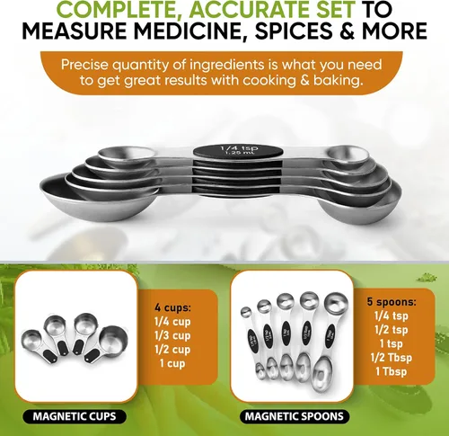 Miniatura 6 de Spring Chef Juego de tazas y cucharas medidoras magnéticas, patentado, imanes fuertes N45, acero inoxidable resistente que cabe en tarros
