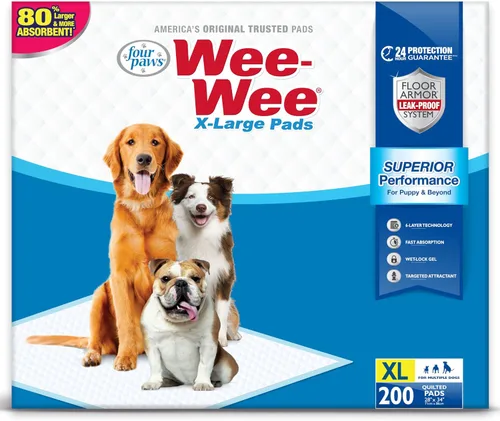 Miniatura 10 de Four Paws - Alfombrillas Wee-Wee de rendimiento superior sin fragancia para perros y cachorros, extra grandes, acolchadas a prueba de fugas