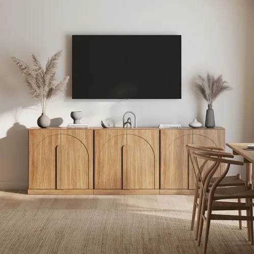 Miniatura 44 de BELLEZE Aparador Modular Acanalado Buffet con Almacenamiento, Mesa Consola Moderna de Mediados de Siglo con Puertas Arqueadas Simétricas, Elegante