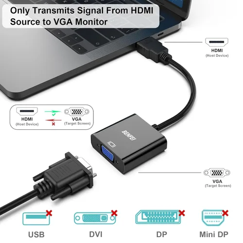 Miniatura 2 de BENFEI Adaptador HDMI a VGA, chapado en oro (macho a hembra) para computadora, escritorio, laptop, PC, monitor, proyector, HDTV, Chromebook