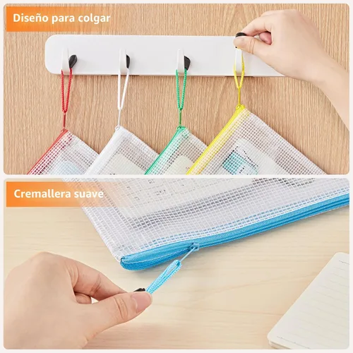 Miniatura 5 de JARLINK Bolsas de Documentos de Malla con Cremallera Tamaño A4 Carta, Paquete de 24, 10 Colores, Bolsas de Malla para Juegos de Mesa y Rompecabezas