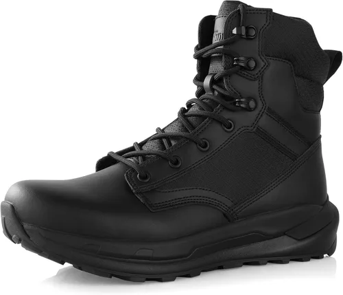 Botas tácticas de combate de senderismo para hombre, botas militares de trabajo para motocicleta, ligeras, duraderas, con cremallera lateral y cuero