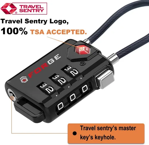 Miniatura 2 de Cerraduras aprobadas por la TSA del equipaje del cable, combinación reconfigurable con el cuerpo de la aleación, Paquete de 6 unidades., Moderno