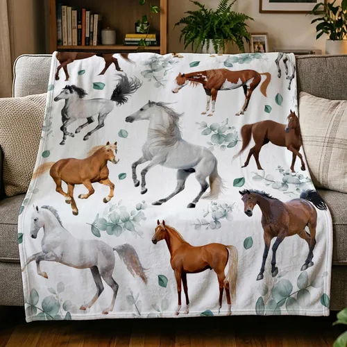 Mantas de Caballo Regalos para Niñas y Niños, Manta de Franela Floral Ultra Suave para Decoración de Sofá/Sofá/Viajes/Campamento, Regalos para