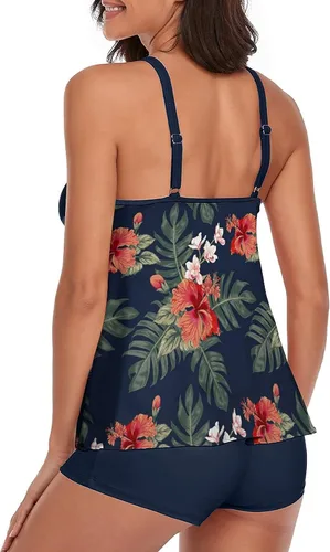 Miniatura 2 de Omichic Trajes de baño para mujer tankini para dos piezas blusa sin mangas con pantalones cortos