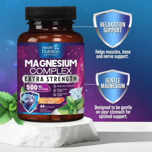Miniatura 7 de Complejo de magnesio de 500 mg por porción – Cápsulas de polvo de magnesio de absorción máxima para músculos, nervios, huesos y corazón, complejo