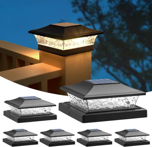Miniatura 15 de APONUO - Luces solares para punta de poste con 8 colores RGB sólidos y flujo multicolor - Paquete de 4 luces solares para postes de 6x6, IP65