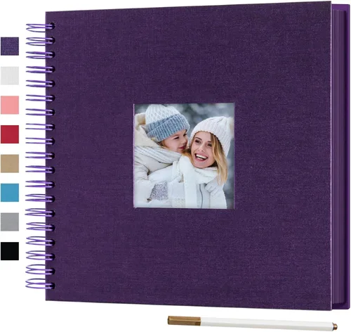 Miniatura 26 de Álbum de fotos para scrapbook DIY de 10 x 10 pulgadas con cubierta de diseño de ventana, 80 páginas, libro de recuerdos de papel para manualidades