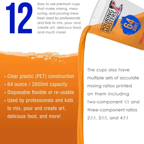 Miniatura 4 de Pouring Masters Vasos mezcladores de plástico graduados de 64 onzas (67.6 fl oz) (caja de 12) – Vasos de mezcla de pintura para resina epoxi, arte