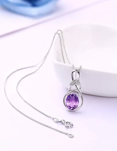 Miniatura 7 de Joyería fina con piedra natal para mujer, piedra preciosa natural, topacio amatista, ópalo, granate, peridoto y citrino, plata de ley, collar
