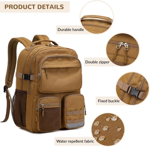Miniatura 6 de Mochila para adolescentes, niñas, niños, resistente al agua con bolsillo para laptop de 15.6 pulgadas para viajes, escuela, universidad, Beige