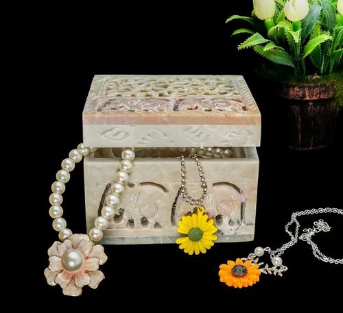 Miniatura 2 de Crocon Joyero de elefante hecho a mano Caja de piedra para joyería 4 x 4 pulgadas organizador hecho a mano caja de baratijas regalo para ella