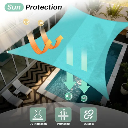 Miniatura 4 de SunnyRoyal Toldo tipo vela rectangular de 8 x 8 pies, para dar sombra a patios, exteriores, para jardín al aire libre (turquesa)