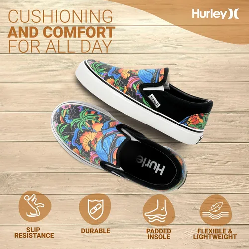Miniatura 5 de Hurley Zapatos deportivos de lona sin cordones para niños, zapatos deportivos de corte bajo para niños y niñas, tenis casuales