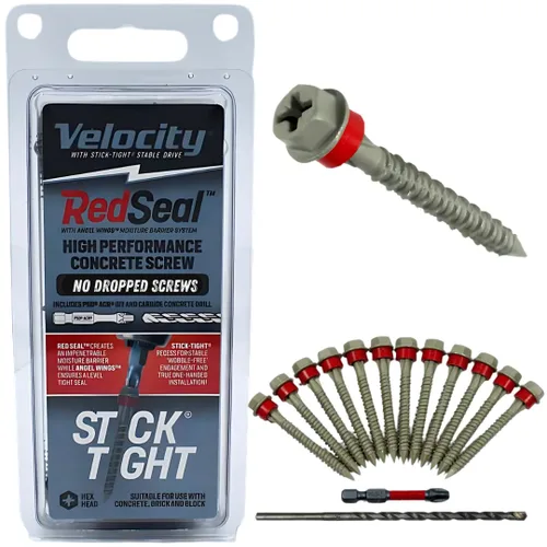 Miniatura 8 de Velocity Kit de tornillos para hormigón con barrera de humedad RedSeal, incluye 12 tornillos para hormigón de alto rendimiento, 1 broca y 1 broca
