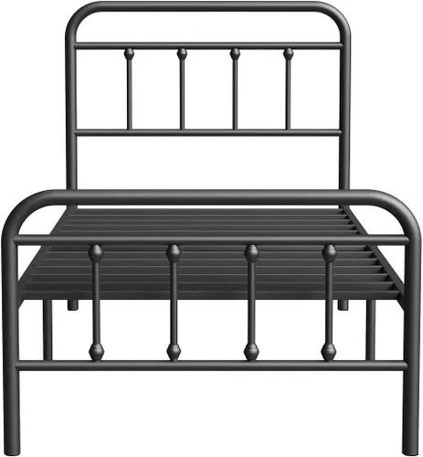 Miniatura 7 de Novilla Armazón de Cama de Metal Tamaño Twin - Estilo Victoriano Minimalista Moderno con Cabecera/Pie de Cama, Listones de Acero